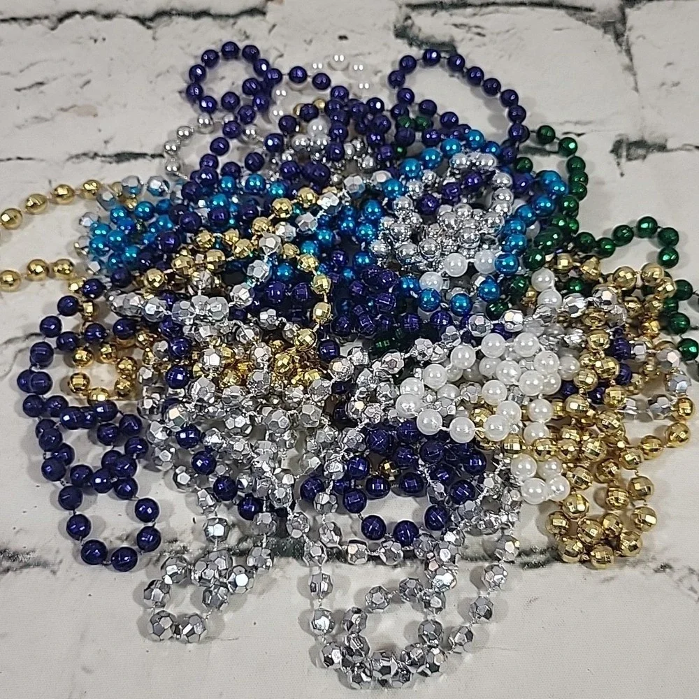 Mardi Gras Style Beads Multicolor Metallic Party Decor Costume Necklaces Lot